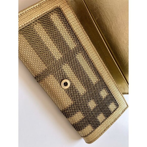 Burberry Haymarket Check Canvas Gold Leather Wallet Card Holder - Picture 3 of 10